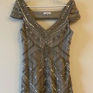 Parker beaded silk cocktail dress in small, gorgeous flattering, well-made, fun!